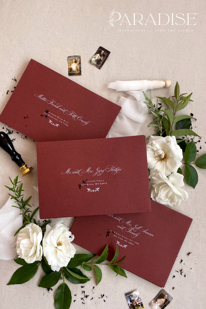 Burgundy Envelopes and White Ink Printing