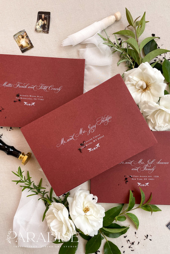 Burgundy Envelopes and White Ink Printing