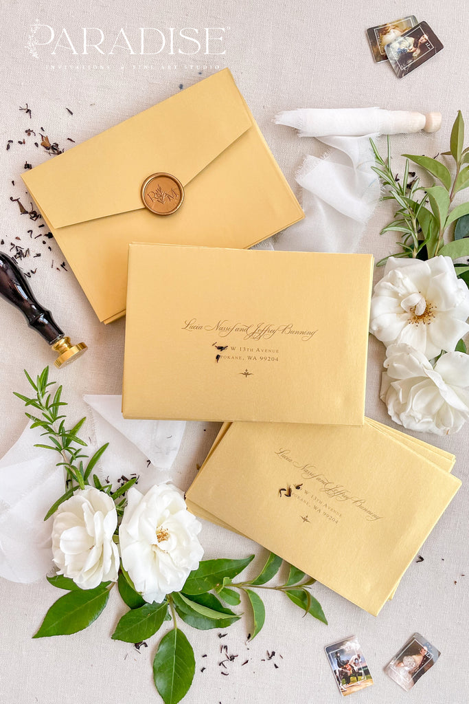 Golden Luxe Envelopes and Black Ink Printing