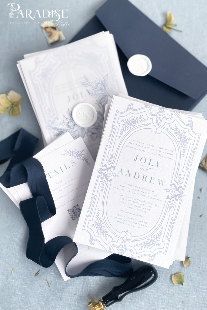 Cianna Dusty Blue Frame Wedding Invitations