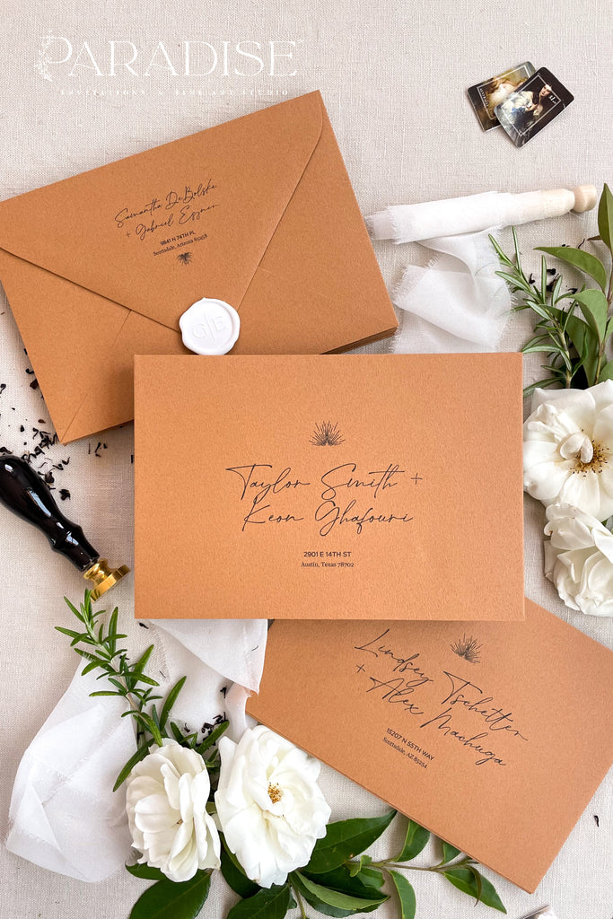 Cinnamon Envelopes and Black Ink Printing