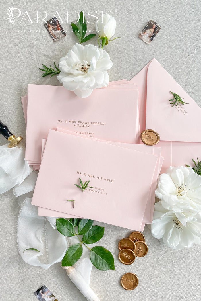 Blush Envelopes and Black Ink Printing