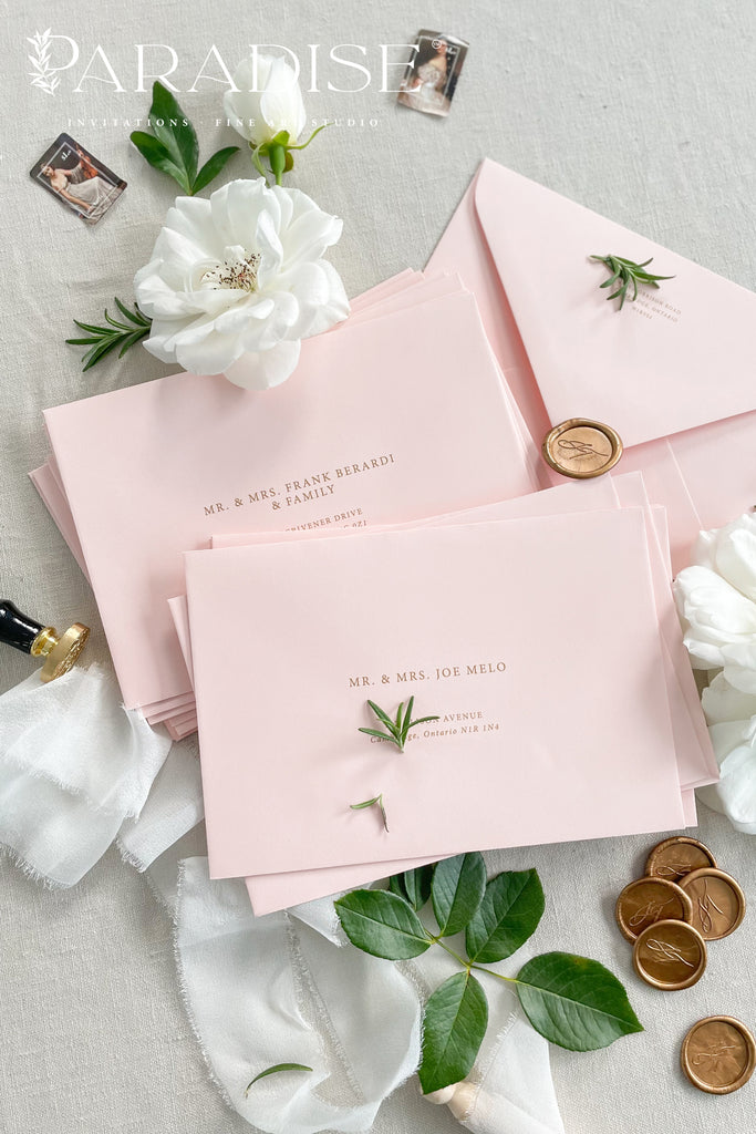 Blush Envelopes and Black Ink Printing