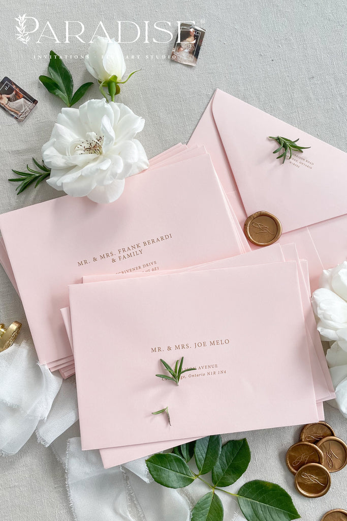 Blush Envelopes and Black Ink Printing