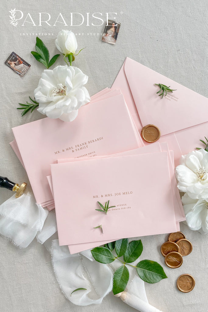 Blush Envelopes and Black Ink Printing