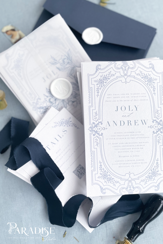 Cianna Dusty Blue Frame Wedding Invitations