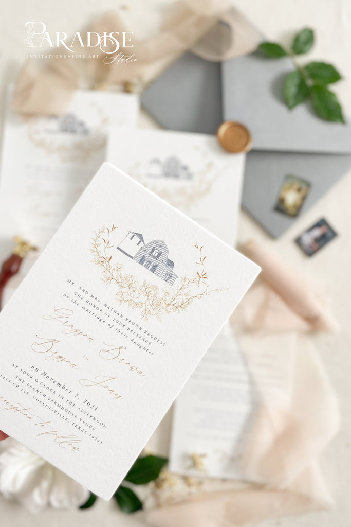 Kiara Hand Drawn Wedding Venue Wedding Invitations