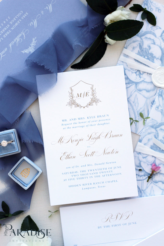 Angeline Dusky Blue Wedding Invitations