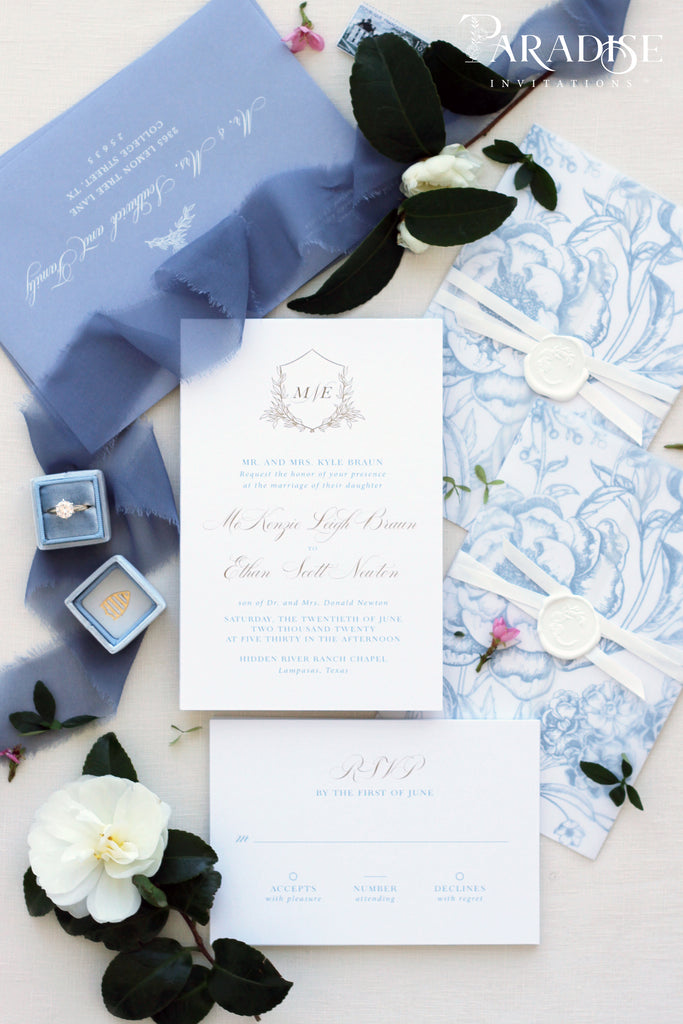 Angeline Dusky Blue Wedding Invitations