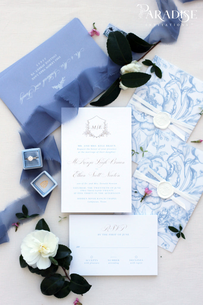 Angeline Dusky Blue Wedding Invitations