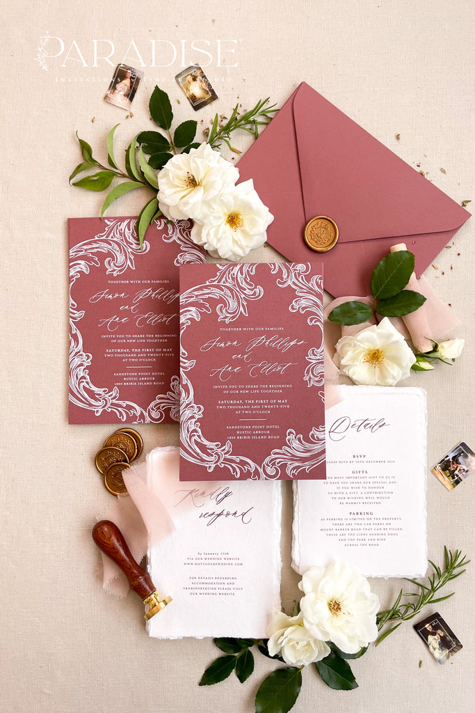 Wynter Burgundy Wedding Invitation Sets