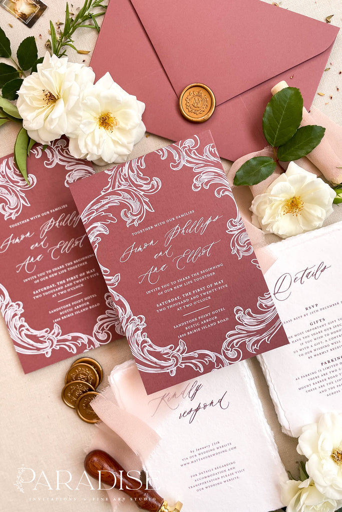 Wynter Burgundy Wedding Invitation Sets