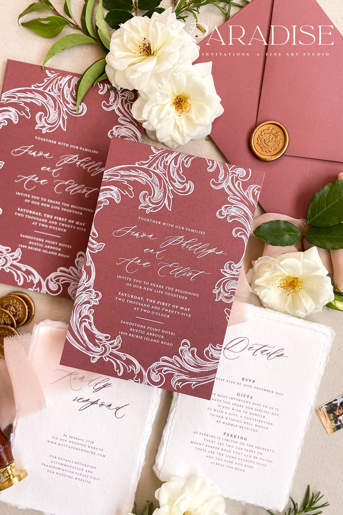 Wynter Burgundy Wedding Invitation Sets