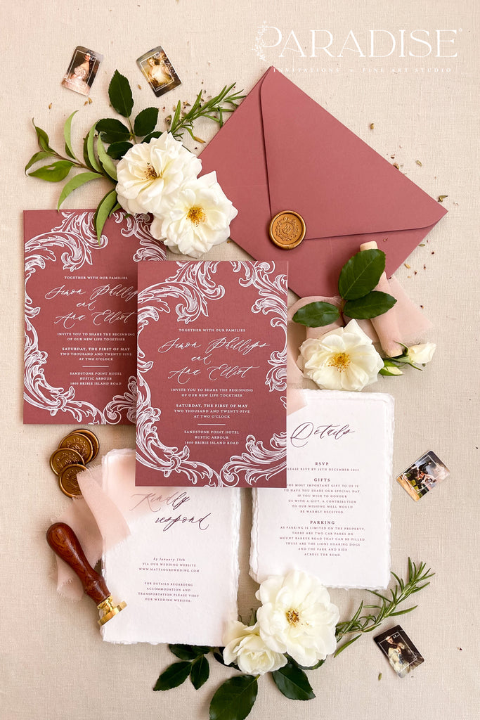 Wynter Burgundy Wedding Invitation Sets