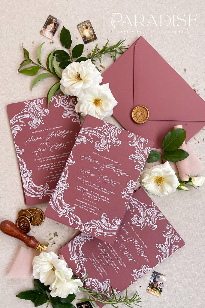 Wynter Burgundy Wedding Invitation Sets