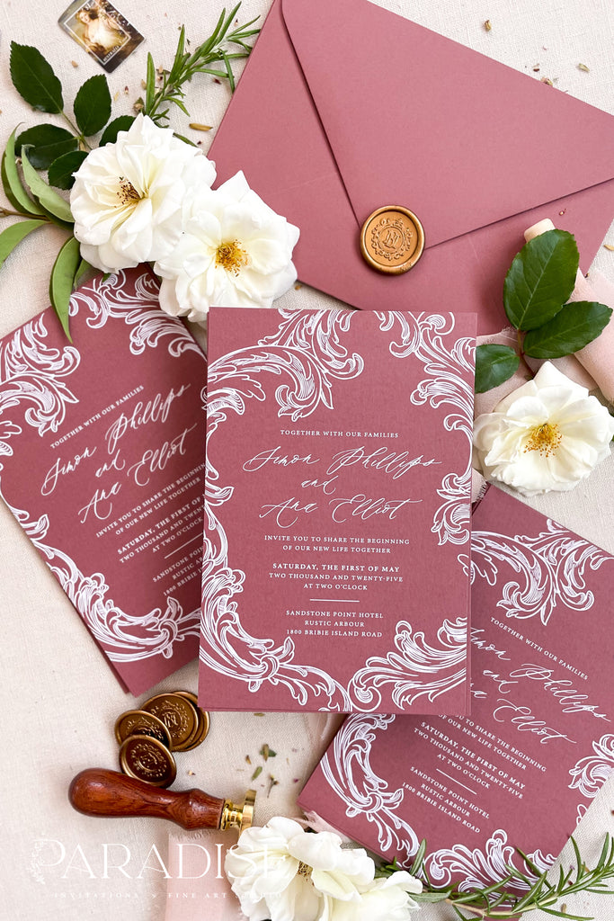 Wynter Burgundy Wedding Invitation Sets