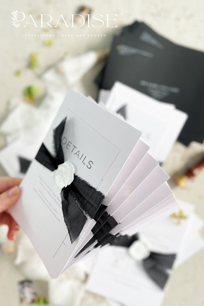 Abrielle Black and White Wedding Invitations