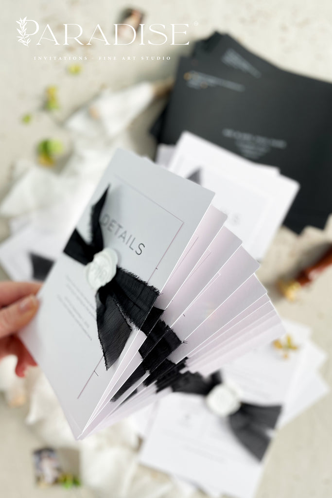 Abrielle Black and White Wedding Invitations