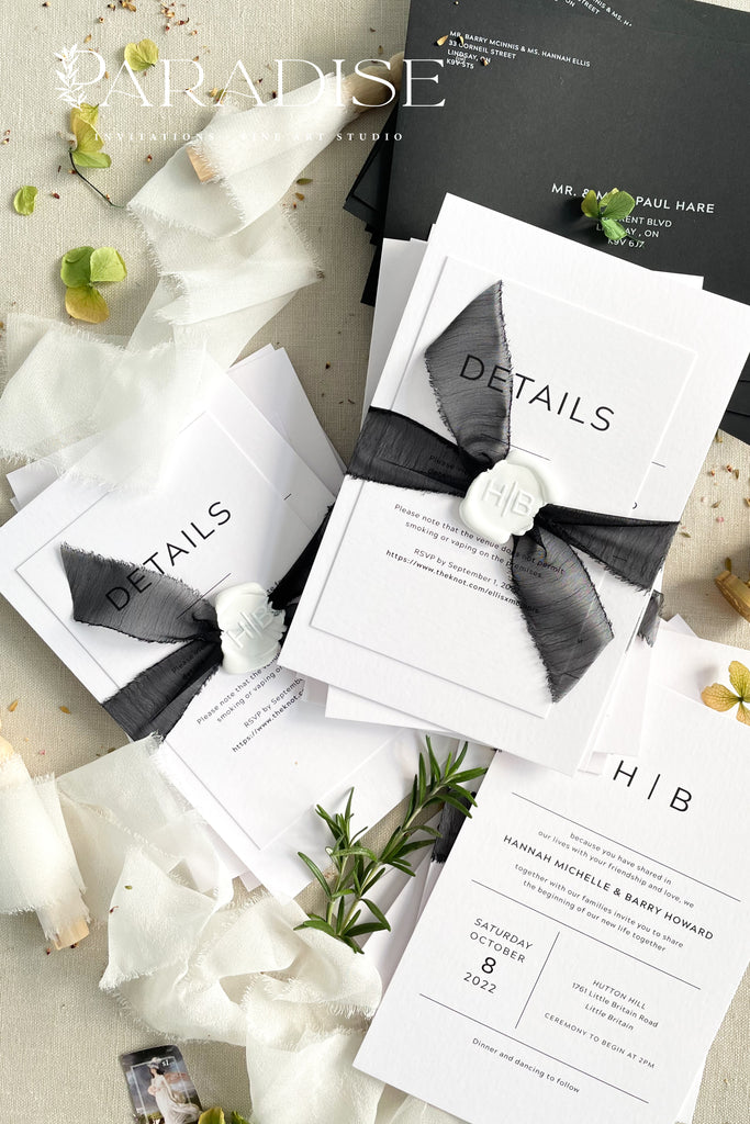 Abrielle Black and White Wedding Invitations