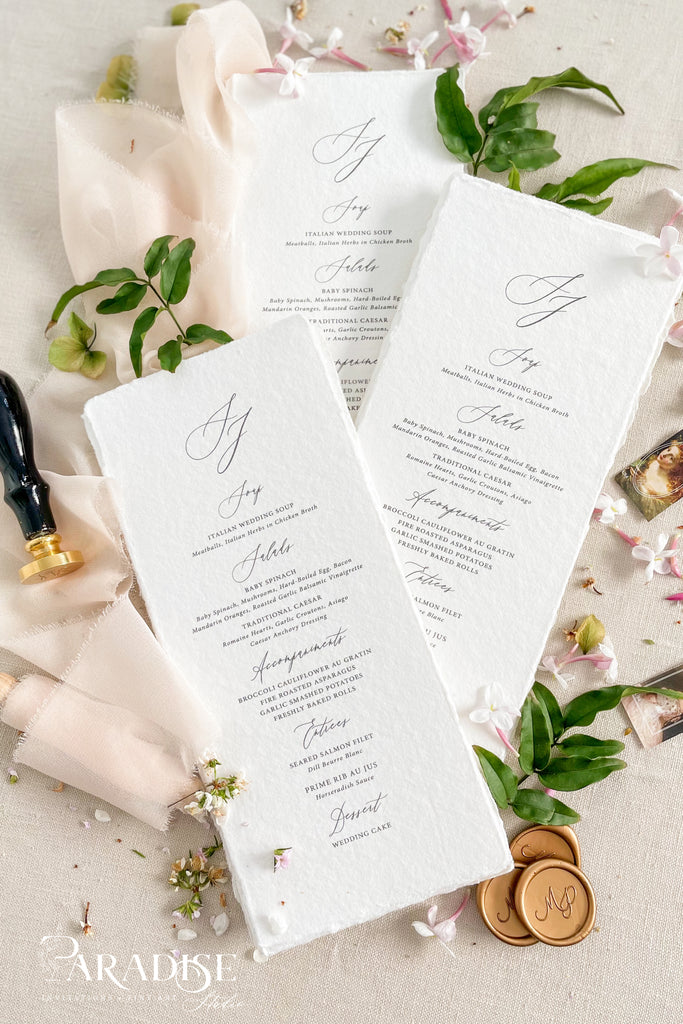 Sheyla Handmade Paper Wedding Menus