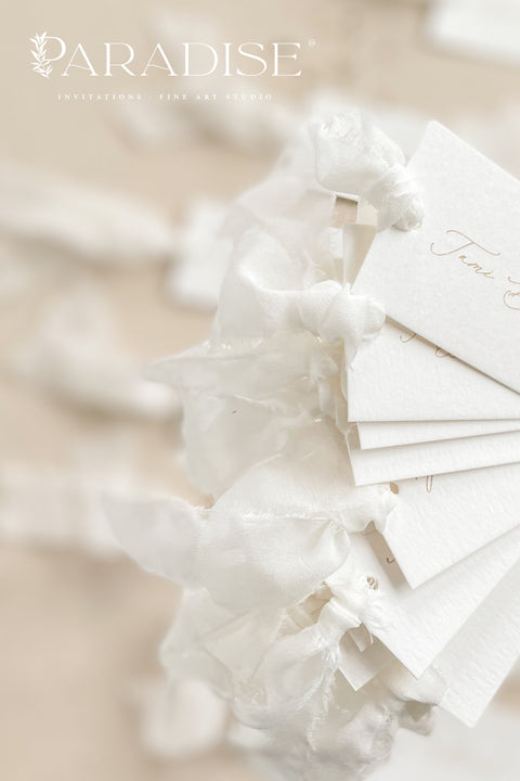 Elevate your seating display with our elegant place cards, designed with clean fine-art typography and finished with soft, hand-tied chiffon ribbon. Crafted for weddings, rehearsal dinners, galas, and intimate celebrations, these name tags add movement, refinement, and a dreamy, romantic touch to your tablescape. Their minimalist design blends effortlessly with modern, classic, and garden-inspired themes, making them a beautiful and versatile choice for any event.