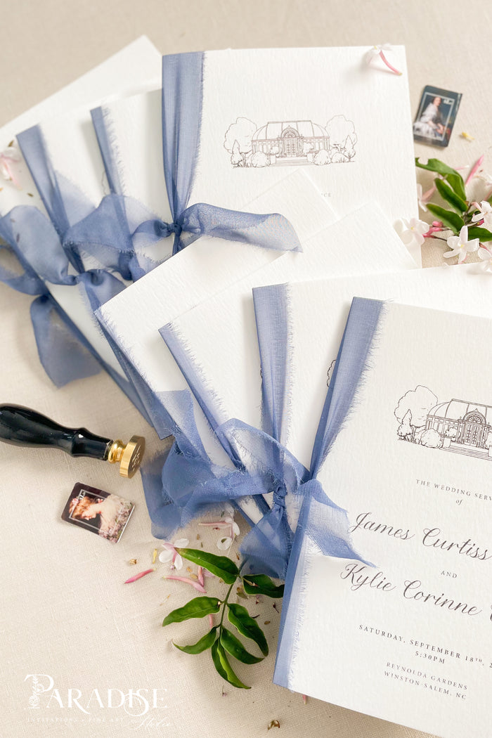 Saige Dusty blue Ribbon Wedding Programs