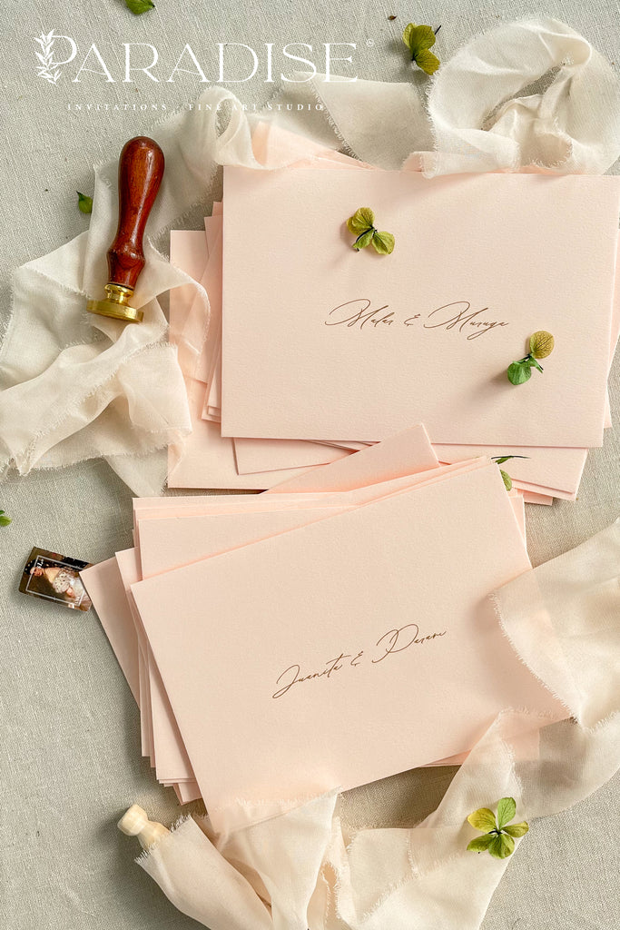 Soft Peach Envelopes and Black Ink Printing