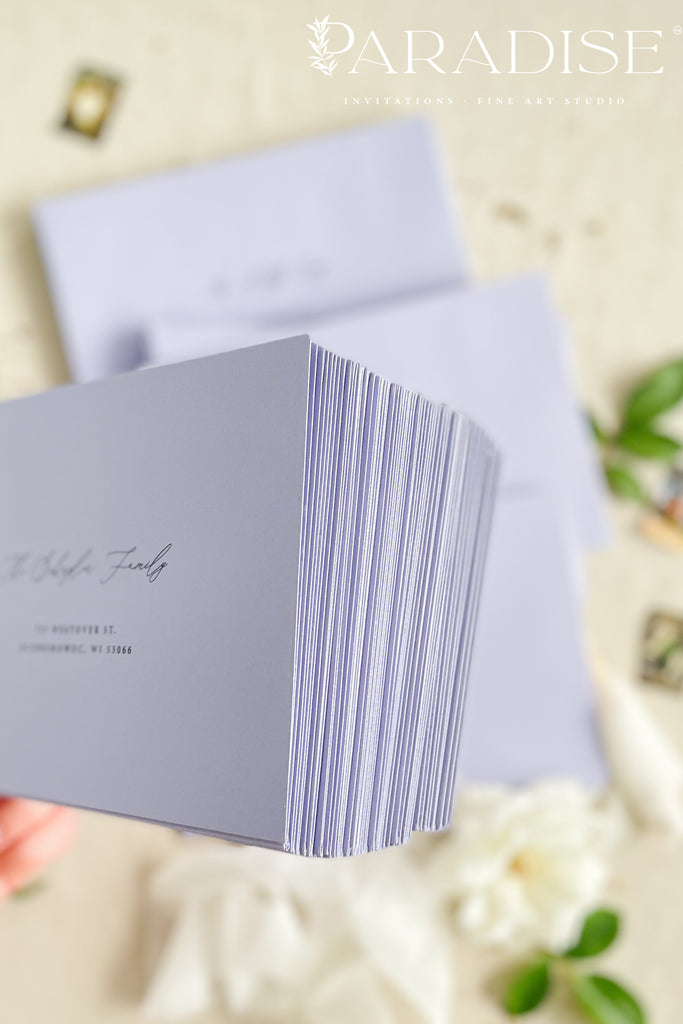 Lilac Envelopes and Black Ink Printing