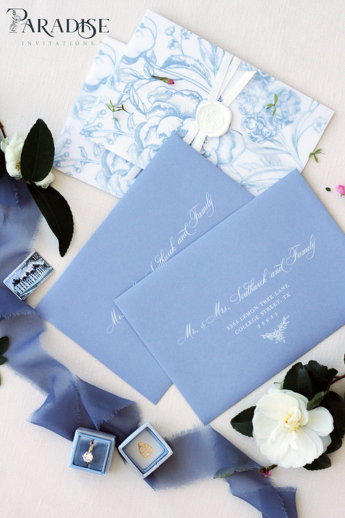 Angeline Dusky Blue Wedding Invitations