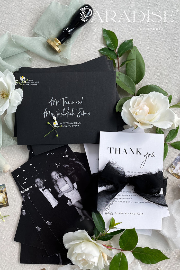 Solene Black and White Thank You Cards