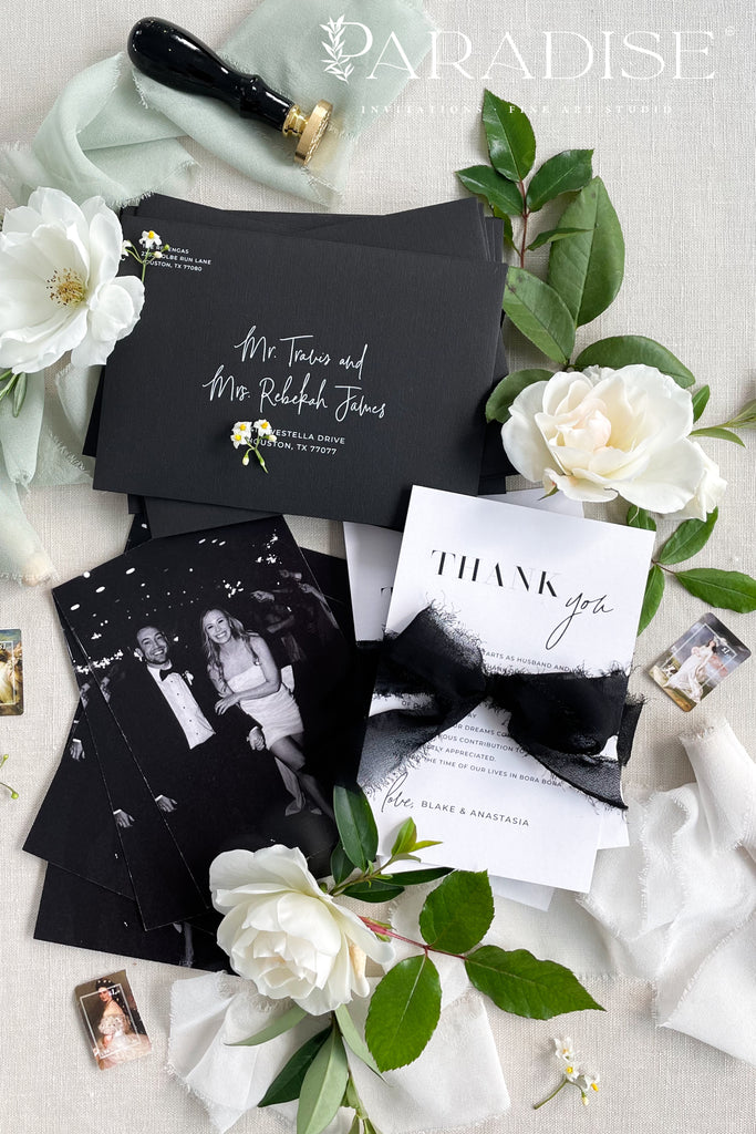 Solene Black and White Thank You Cards