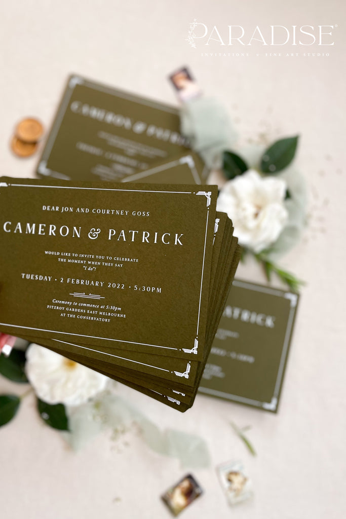 Leighton Forest Green Wedding Invitation Sets