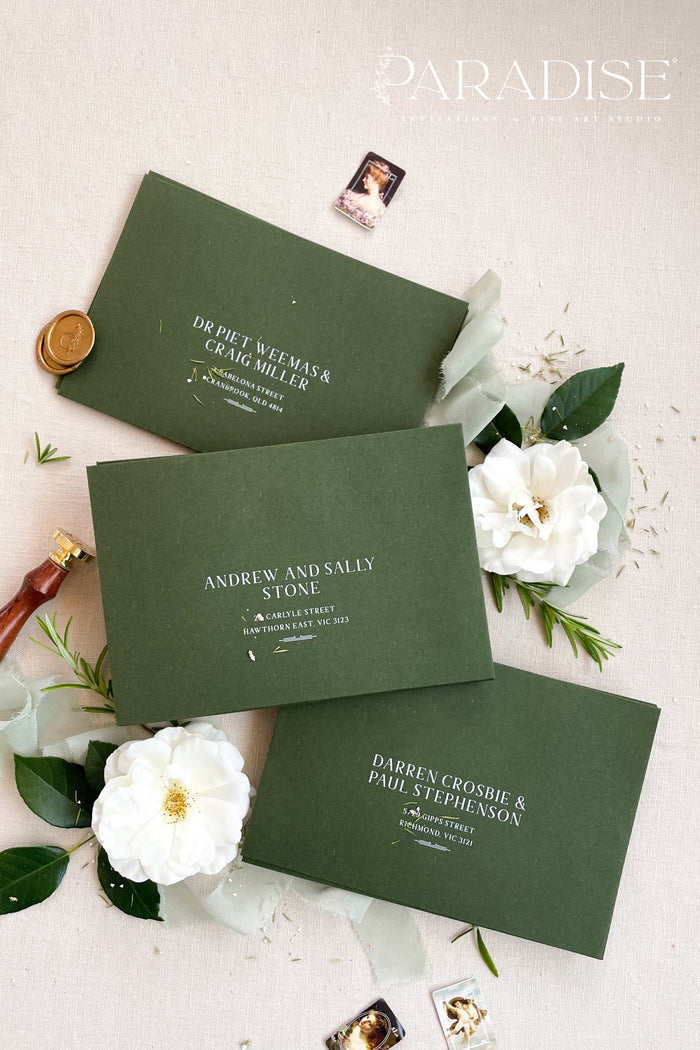 Forest Green Envelopes and White Ink Printing