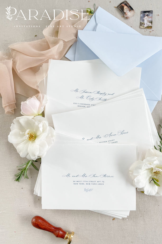 White Envelopes and Navy Ink Printing