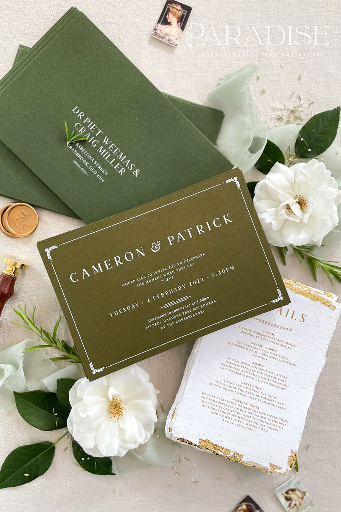 Leighton Forest Green Wedding Invitation Sets