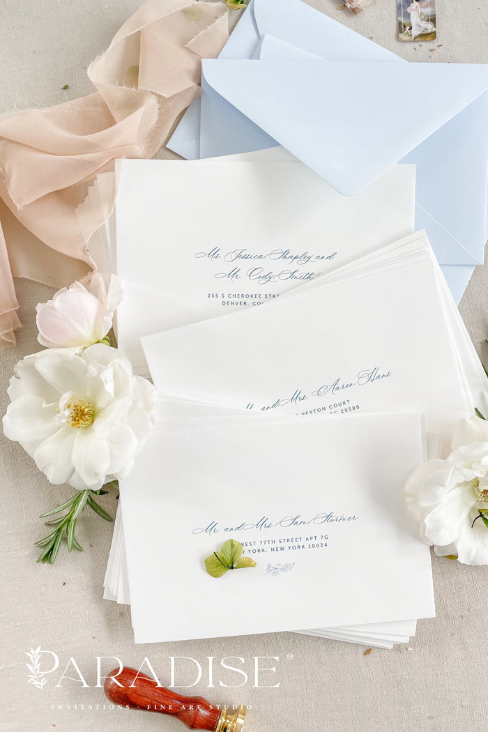 White Envelopes and Navy Ink Printing