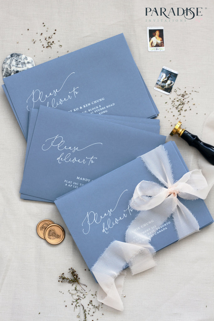 Sky Blue Envelopes White Ink Printing