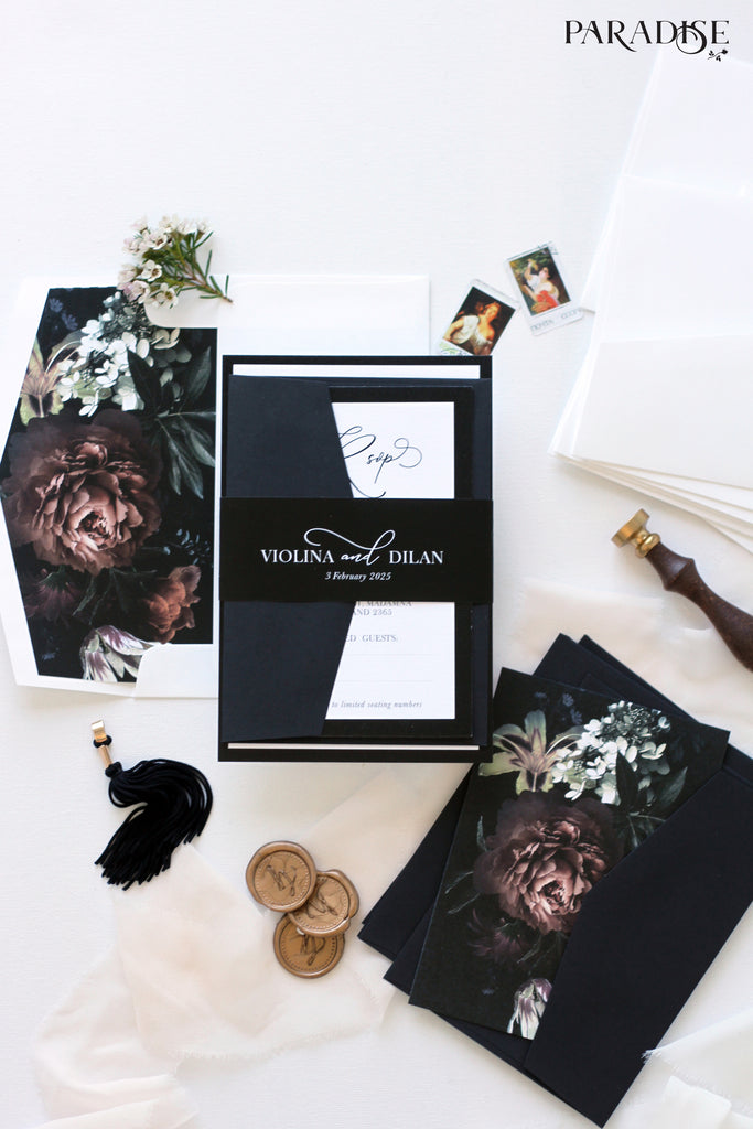 Elvia Elegant Flowers Engagement Invitation