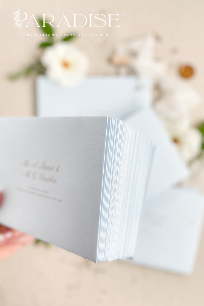 Coco Linen Baby Bleu Envelopes and Golden Ink Printing