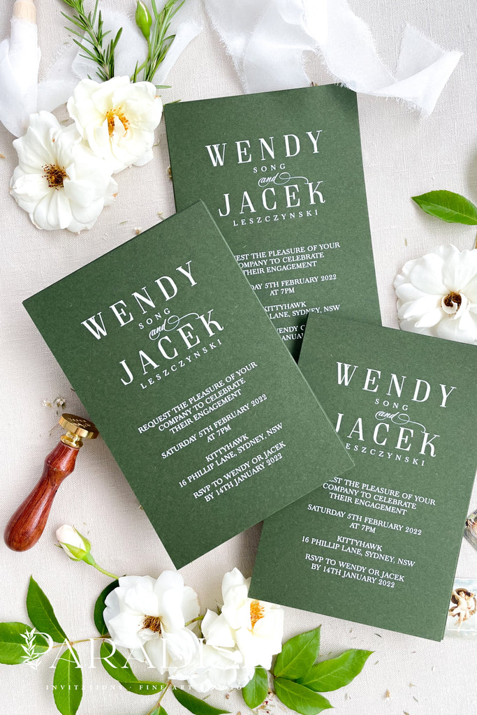 Angelique Forest Green Engagement Invitation