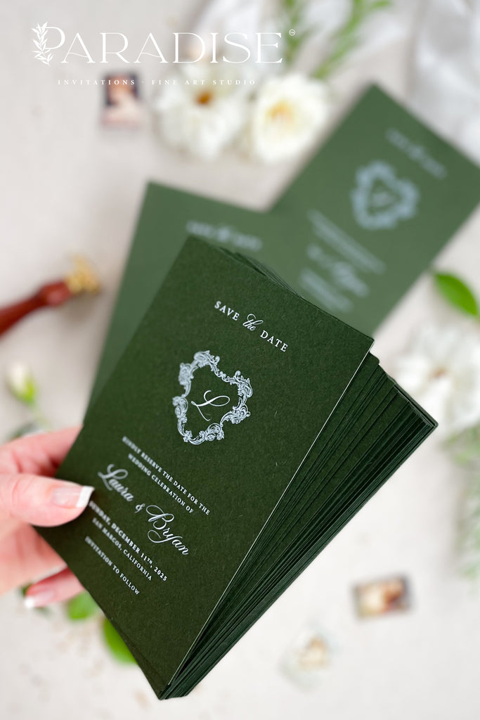 Angelique Forest Green Save the Date Cards