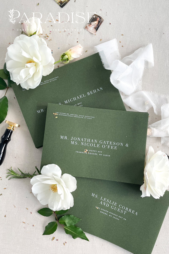 Forest Green Envelopes and White Ink Printing