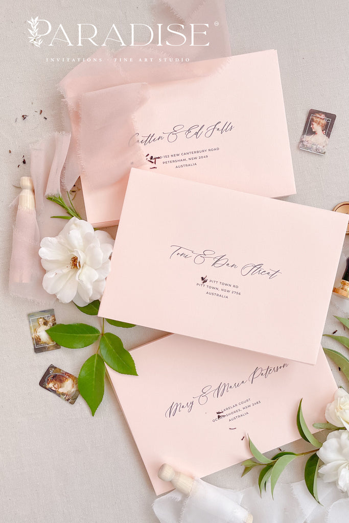 Soft Peach Envelopes and Black Ink Printing