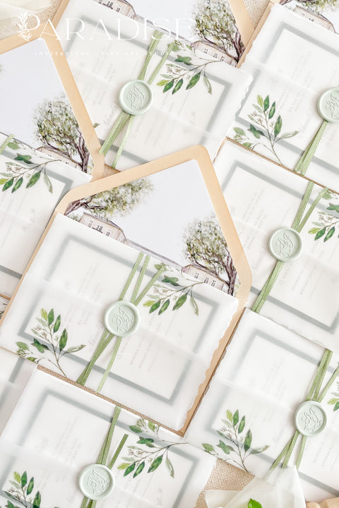 This exquisite wedding invitation set offers a blend of natural elegance and romantic charm. Each timeless romantic wedding stationery piece is printed on luxurious handmade paper with a beautiful deckle edge, providing a rich, tactile feel. The result is a truly elegant and beautiful suite that is also an environmentally conscious choice, perfect for your special day.
