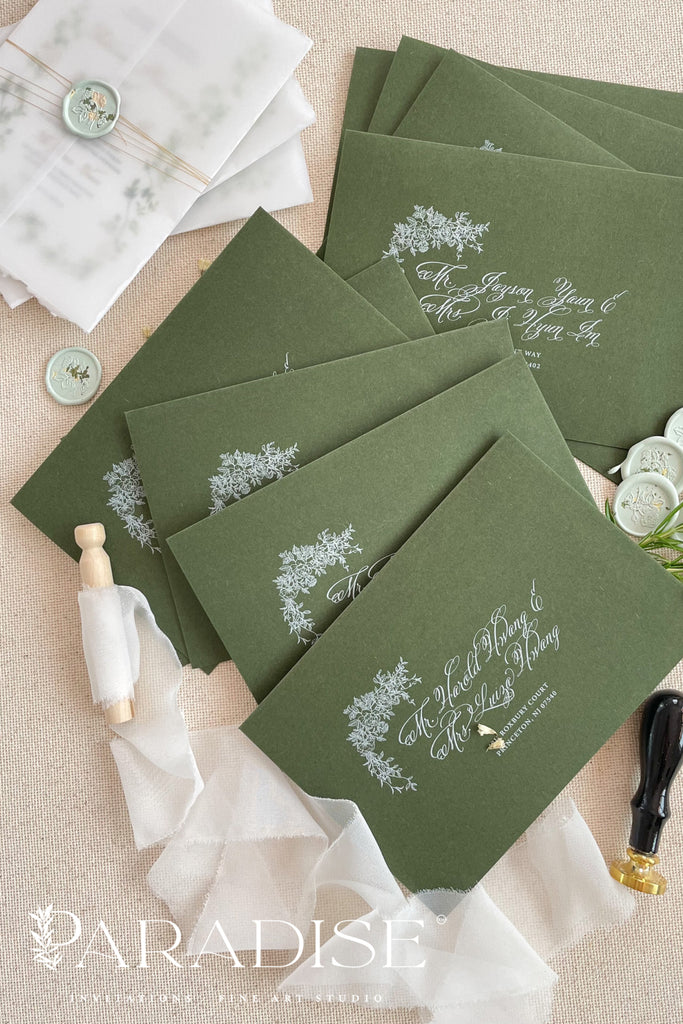 Forest Green Envelopes and White Ink Printing