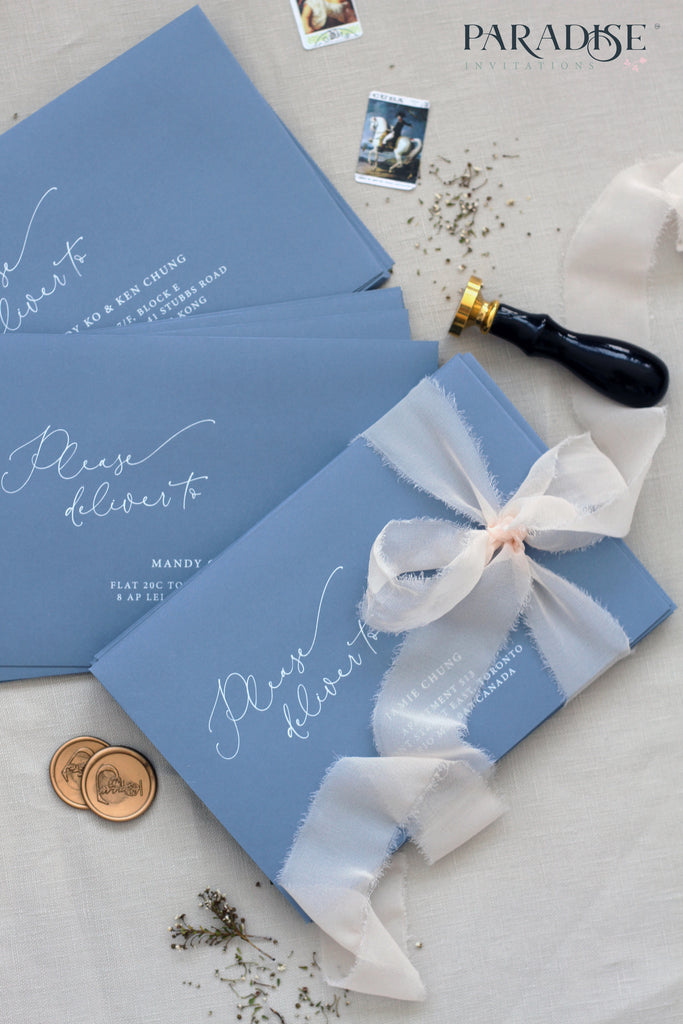 Sky Blue Envelopes White Ink Printing