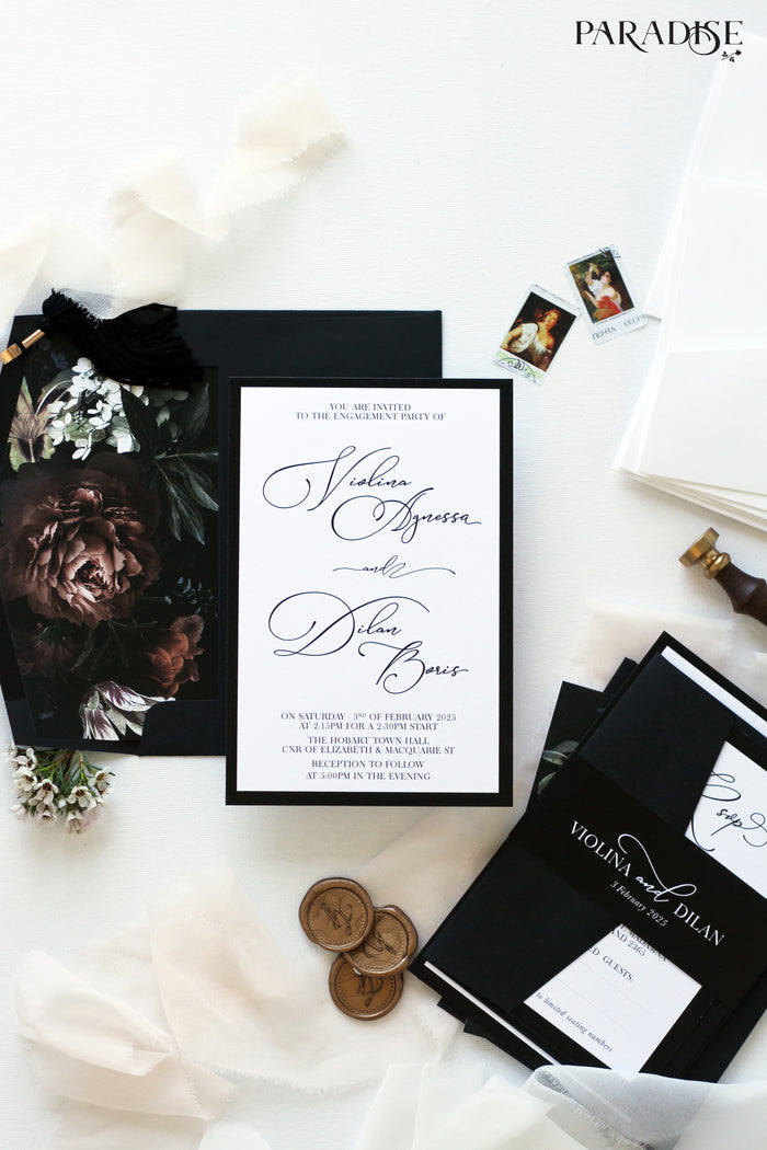 Elvia Elegant Flowers Engagement Invitation