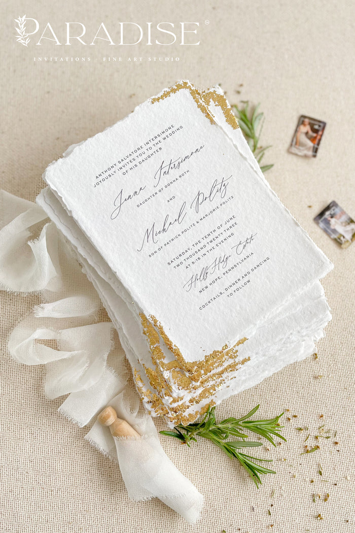 Charleen Handmade Paper Golden Leaf Wedding Invitation Sets