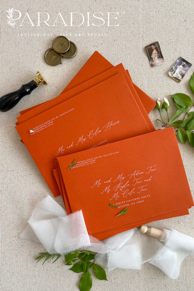 Rust Envelopes and White Ink Address Printing