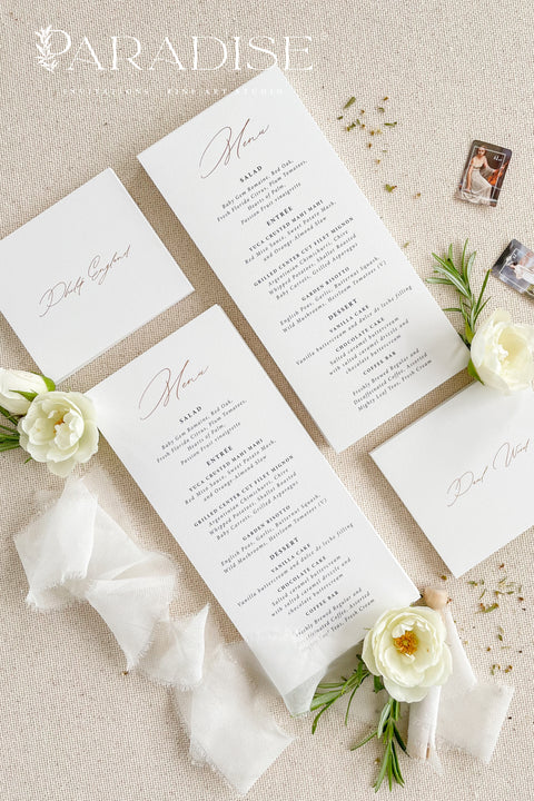 Bring modern elegance to your tablescape with our minimalist wedding menus, thoughtfully designed for timeless sophistication. Printed on luxury smooth cardstock, each menu features clean typography and refined proportions - the perfect finishing touch for a fine-art, contemporary, or classic wedding.